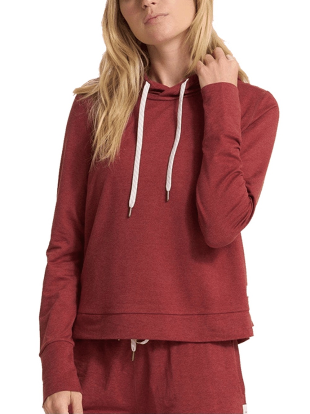 Vuori Women's Halo Essential Hoodie burgundy red long sleeve stretch